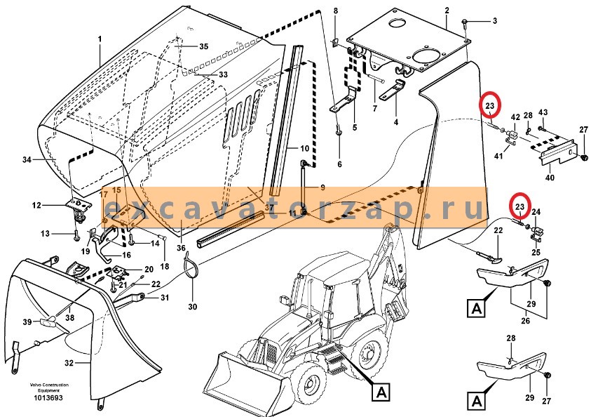 Трос VOE11886789 открывания капота экскаватора погрузчика Volvo BL61, BL71