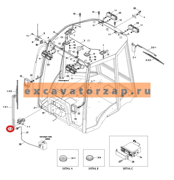 Форсунка омывателя 24L3-41500 переднего экскаватора погрузчика HYUNDAI H940S