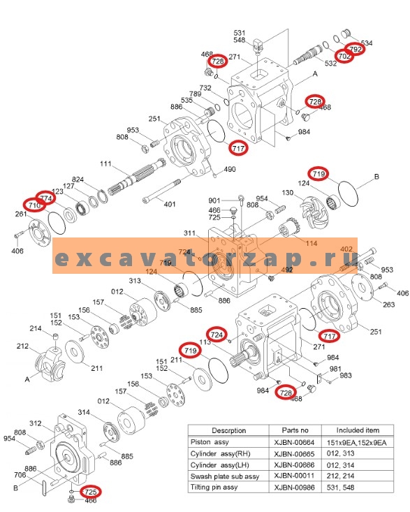 Ремкомплект гидронасоса 31KB-10010-BK экскаватора HYUNDAI HX480L, HX520L
