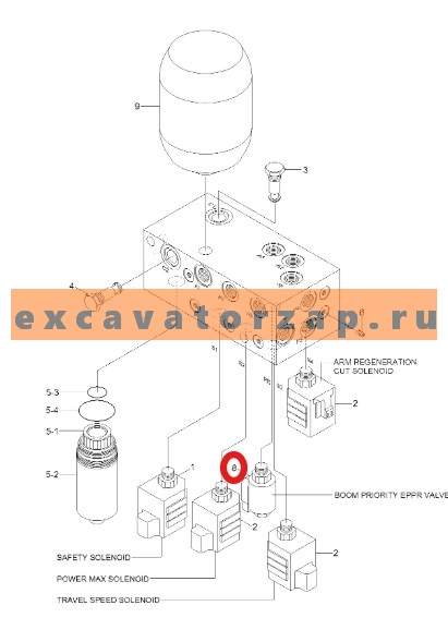 Клапан гидравлический 31QA-20041 (аналог, КНР) экскаватора HYUNDAI HW140, HW210, HX140L, HX160L, HX180L, HX220L, HX220NL, HX235L, HX260L, HX300L, HX330L, HX380L, HX430L, HX480L, HX520L, R1200-9, R125LCR-9A, R140LC9, R140LC9A, R140LC9S, R140W9, R140W9A, R1