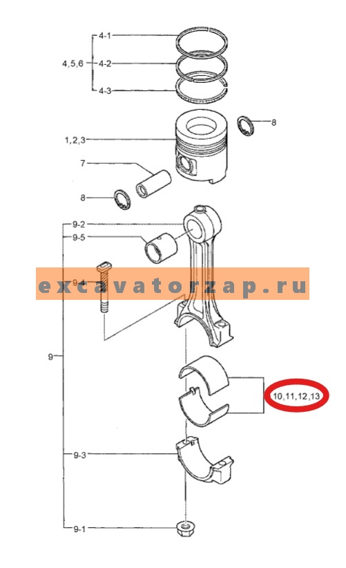 Вкладыши шатунные 32B19-09021 (+0,25мм;оригинал, HYUNDAI;комплект на 6шатунов) двигателя экскаватора HYUNDAI R160LC7, R160LC9S, R170W7, R170W9S, R180LC7, R180LC9S, R180W9S