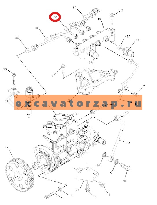 Трубка топливная 3525A222 (аналог) топл. рампа - форсунка 3-го цилиндра двигателя PERKINS