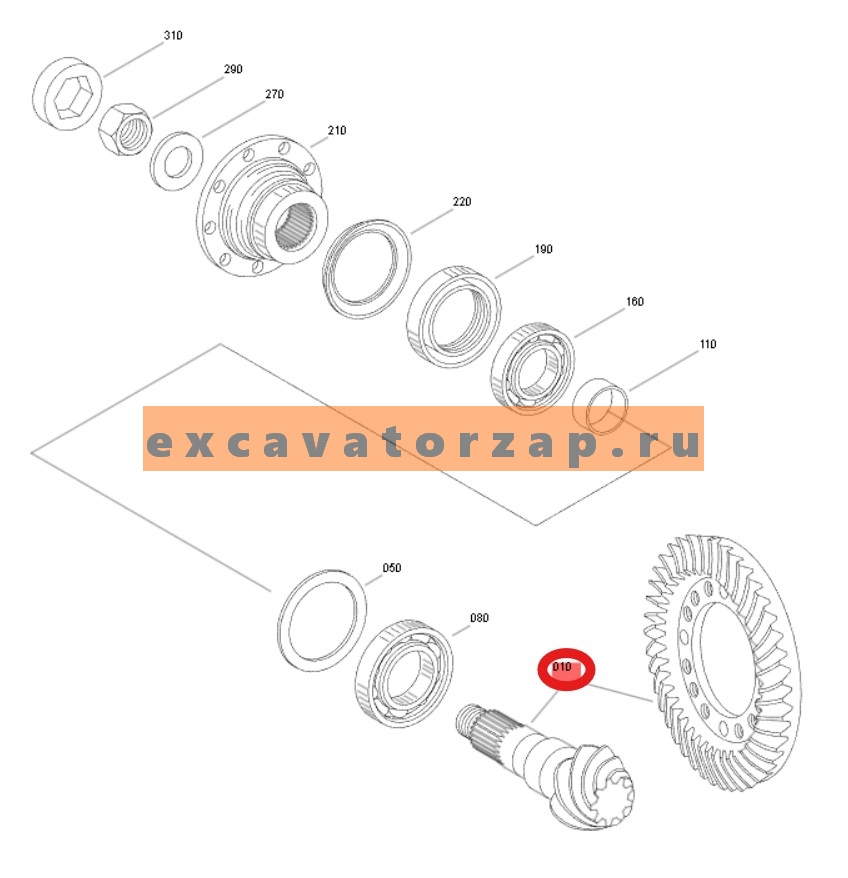 Главная пара ZGAQ-08225 (аналог, Турция) переднего, заднего мостов экскаватора HYUNDAI R170W-3, R170W-3, R1700