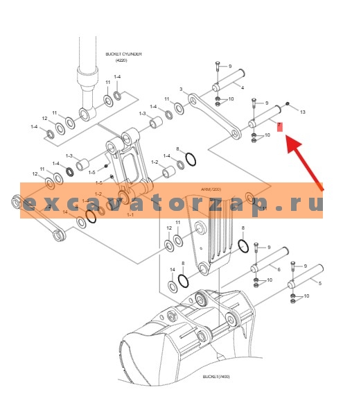 Палец 61N5-11080, рукоять-щека (аналог, Корея) экскаватора HYUNDAI HX160L, HX180L, R160LC7, R160LC7A, R160LC9, R160LC9A, R160LC9S, R160W9A, R170W7, R170W7A, R170W9, R170W9S, R180LC7