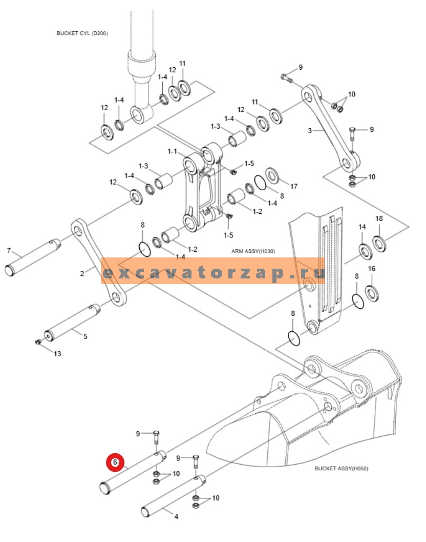 Палец 61N6-11092, ковш - рукоять (аналог, Корея) экскаватора HYUNDAI HW210, HX220L, HX220NL, HX235L, R200W7, R200W7A, R210LC7, R210LC7A, R210LC7H, R210LC9, R210LC9BC, R210LC9BH, R210NLC7A, R210NLC9, R210W-9