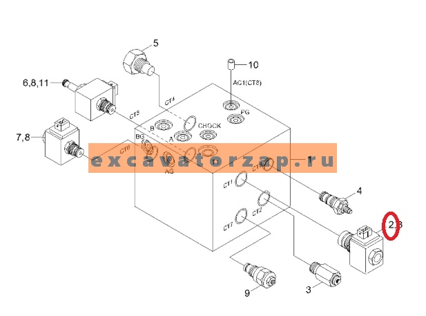 Соленоид K9001354 блока управления трансмиссией экскаватора Doosan DX140W, DX160W, DX170W, DX190W, DX210W