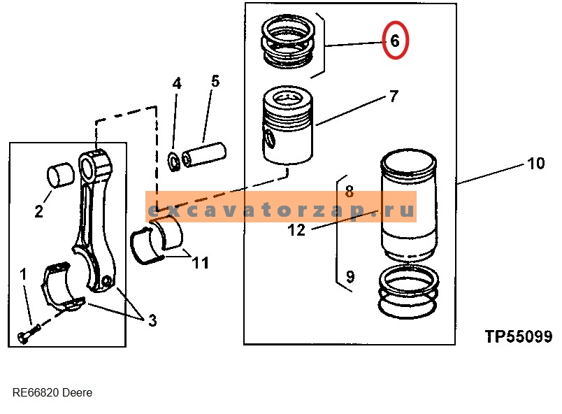 Кольца поршневые RE66820 (аналог Турция) двигателя экскаватора погрузчика John Deere 325
