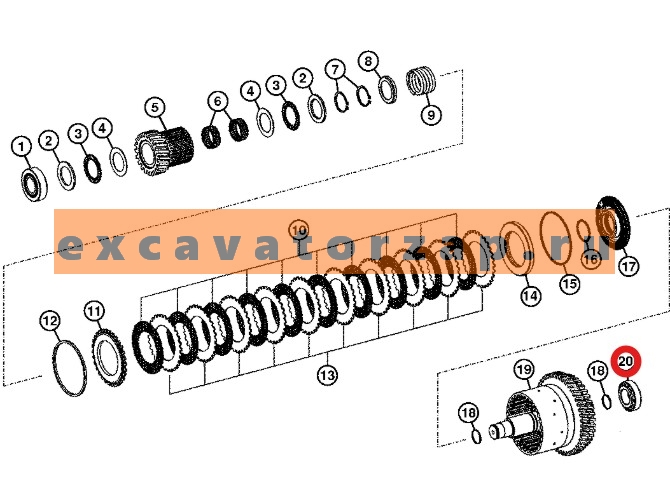 Подшипник S06/43279, S0643279 (аналог, FERSA) муфты КПП экскаватора погрузчика Hidromek 102