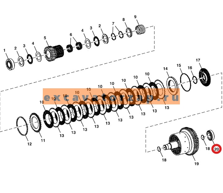 Подшипник T341152 (аналог, FERSA) муфты КПП экскаватора погрузчика John Deere 315SK, 325J, 325K