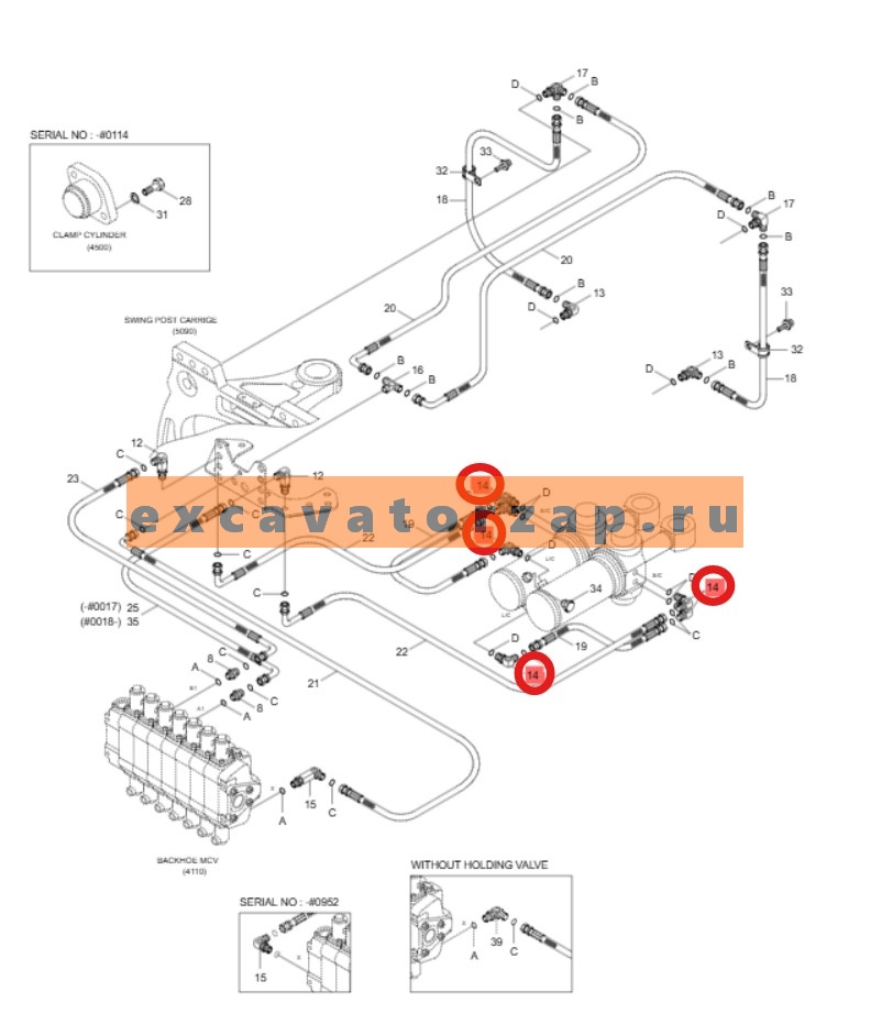 Штуцер X520-110011 (уголок) гидроцилиндра поворота стрелы, блока клапанов гидромолота экскаватора погрузчика HYUNDAI  H940S
