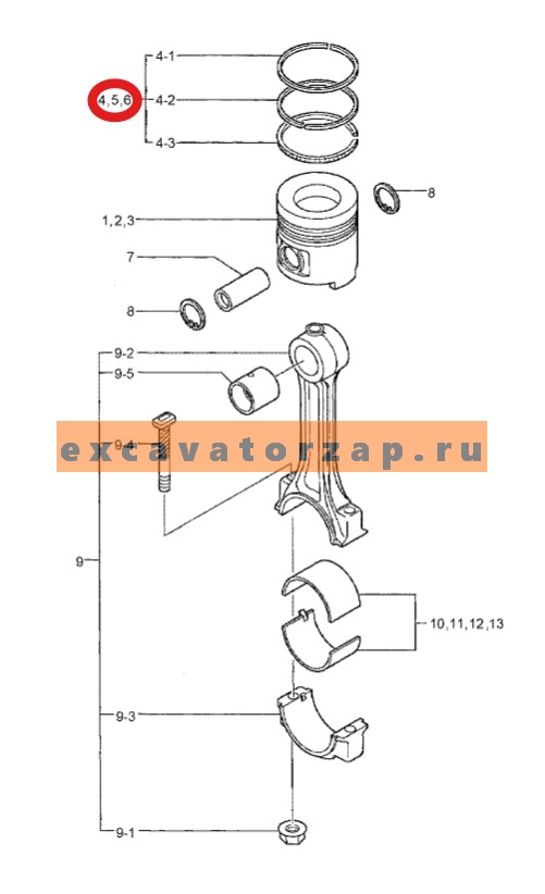 Кольца поршневые 32A17-02020 (+0,25мм, оригинал, HYUNDAI) двигателя экскаватора HYUNDAI R160LC7, R160LC9S, R170W7, R170W9S, R180LC7, R180LC9S, R180W9S