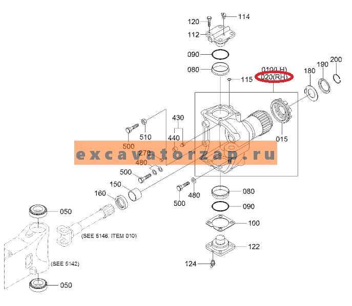 Кулак поворотный ZGAQ-03227 правый моста экскаватора HYUNDAI HW210, R210W-9, R210W9A, R210W9AMH, R210W9MH, R210W9S